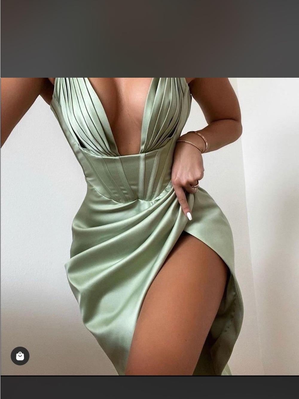 House of CB Sage Green Satin High-Low Plunge Dress